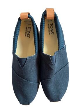 Toms Navy Blue Canvas Slip-On Flats with Tan Heel Tab
